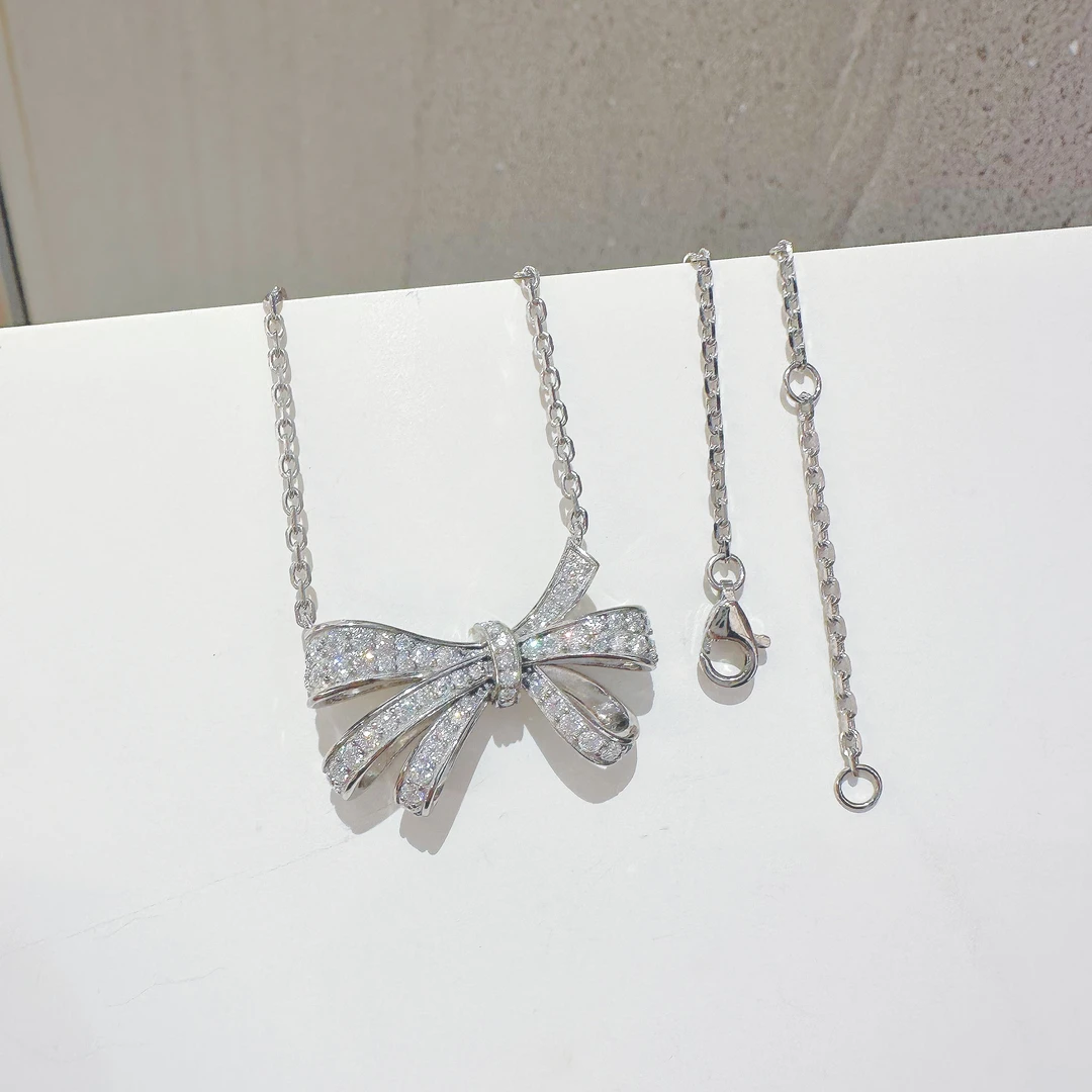 莫桑石真金蝴蝶结项链 高级设计感精美套链 蝴蝶结轻奢时尚锁骨链