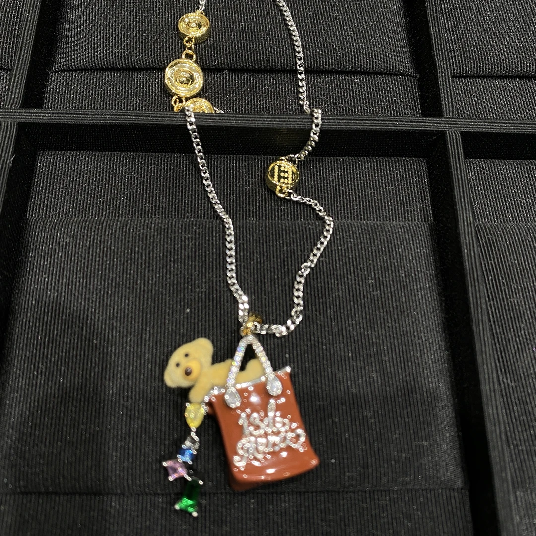 铜合金项链 植绒小熊购物袋项链高级感时尚百搭项链 JX306