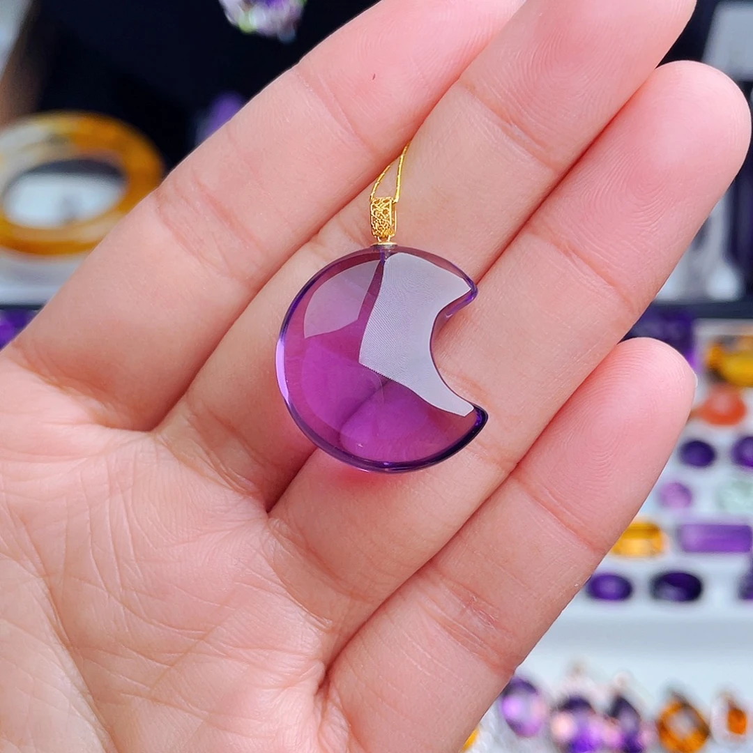 颈饰18K金镶嵌紫晶天然保真