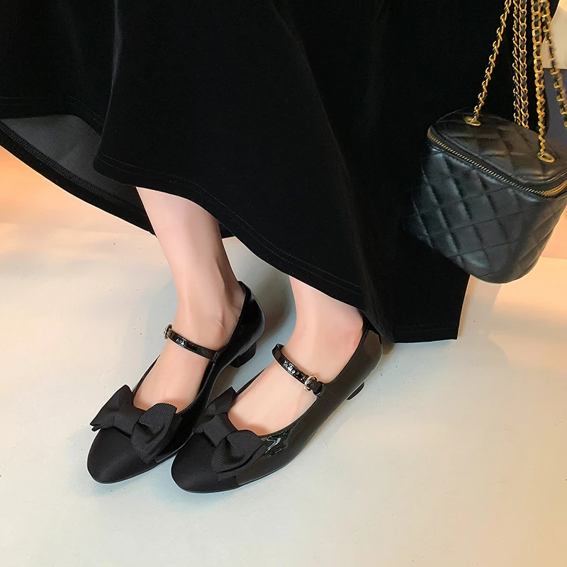 [iD0]2025春季新款韩版网红甜美蝴蝶结少女小圆头日常玛丽珍单鞋