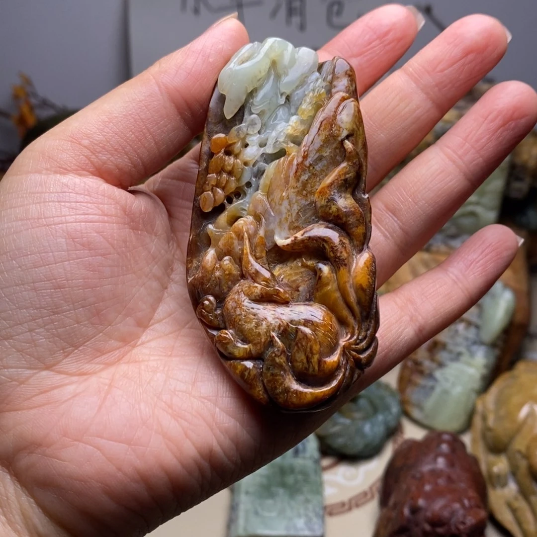 岫岩河磨玉（透闪石质玉）手把未镶嵌幸*