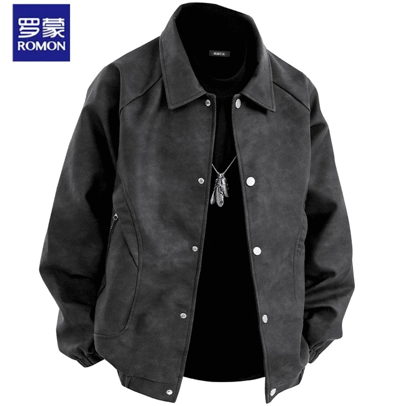 罗蒙春秋季皮衣男士新款翻领机车皮夹克防风大码胖子外套百搭上衣