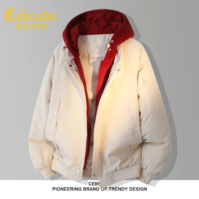 法国Cebrodz假两件连帽加厚25新款棉服外套男款秋冬中年保暖外套