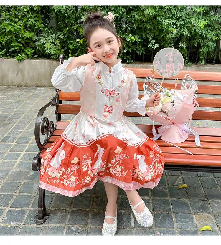 8037马面裙三件套女童春款新款儿童新中式裙子复古风春