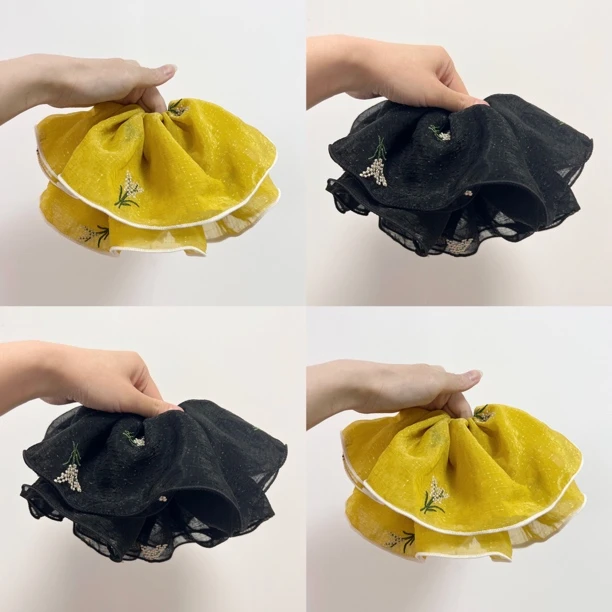 布艺发饰 亮丝绣花多层巨无霸大肠发圈