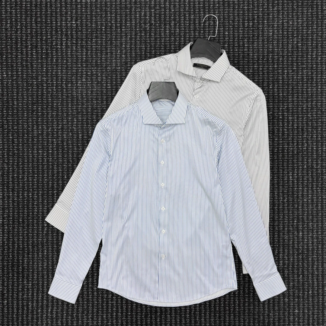 高端轻熟商务男士条纹温莎领衬衣休闲免烫抗皱修身正装长袖男衬衫