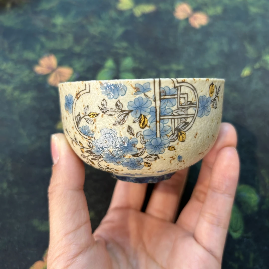 蓝青花火石红釉大碗杯