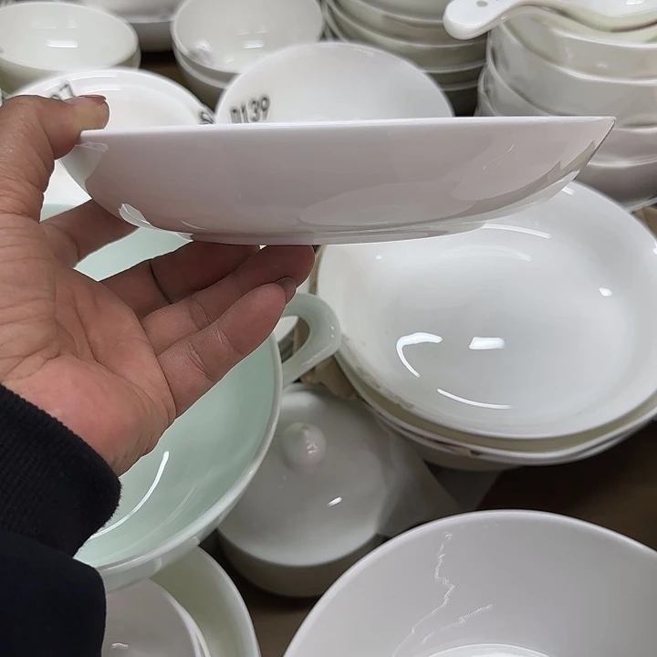朦***胧45%以上骨粉骨瓷纯白八寸饭盘六个特价