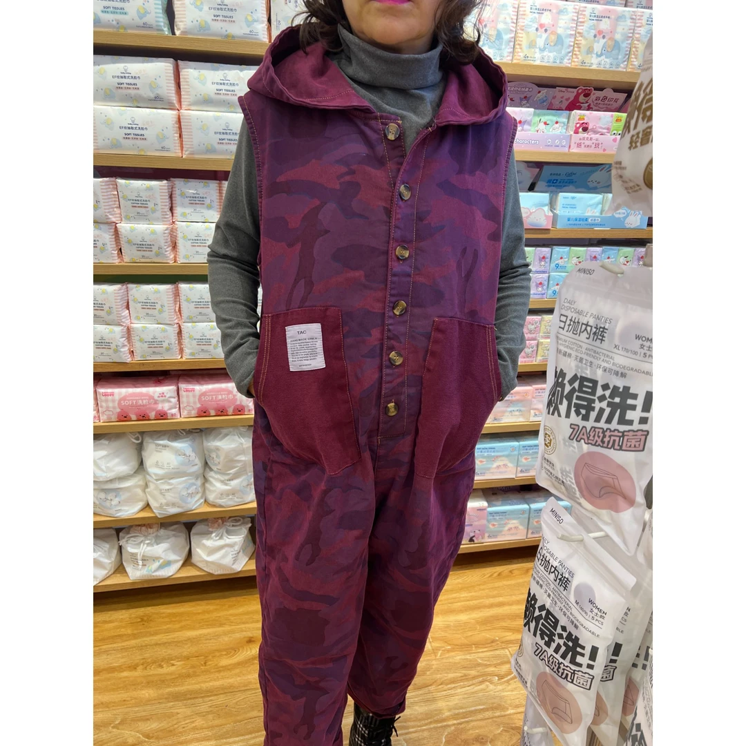 念北穿搭休闲复古宽松连帽迷彩加绒连体裤B