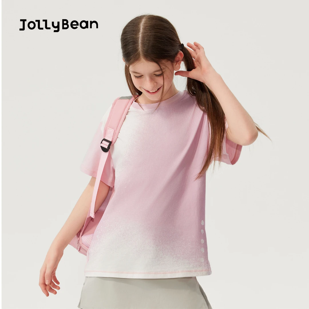Jollybean渐变印花圆领中大童短袖25夏季新款休闲宽松短袖t恤