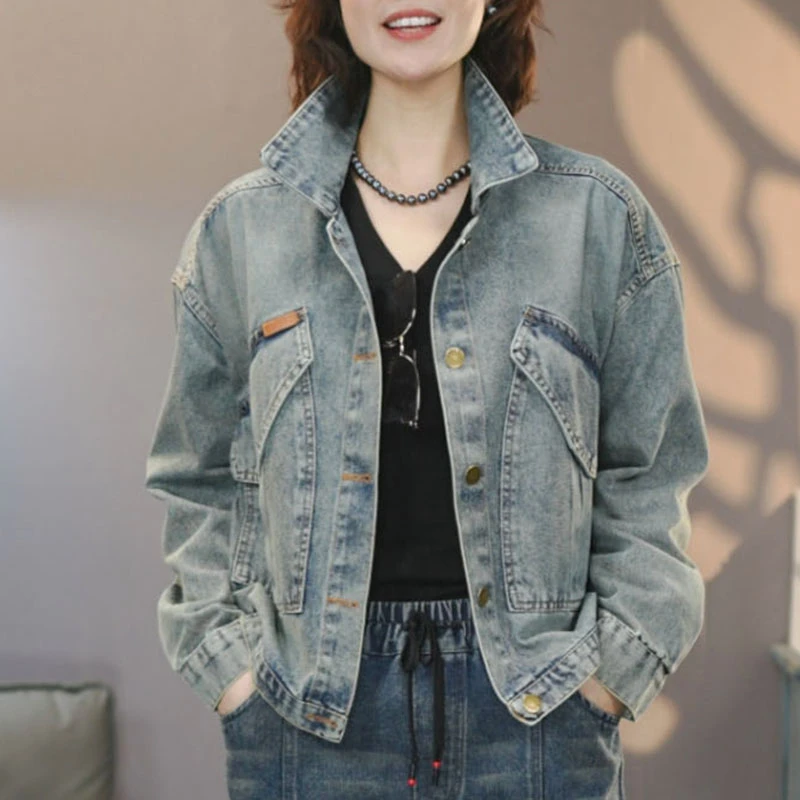 8766怀旧蓝水洗牛仔外套2025新款百搭牛仔上衣显瘦牛仔夹克潮流