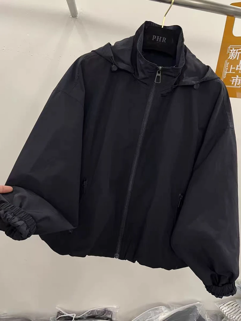 宽松女不起球连帽抽绳下摆短外套上衣春款秋季C923