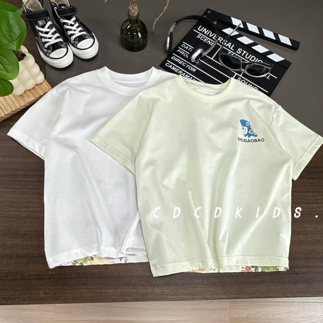 儿童夏季韩版数码印花小恐龙短袖T恤2025新款帅气夏装上衣25112