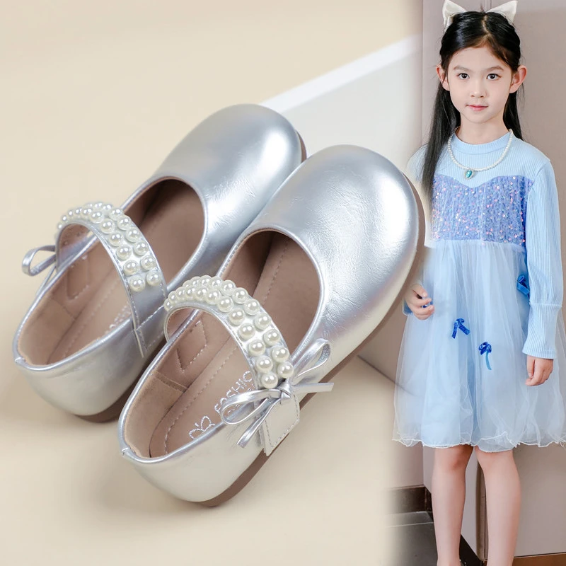 女童小皮鞋春秋2025新款珍珠蝴蝶结玛丽珍公主鞋中大童小女孩单鞋