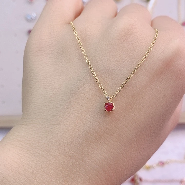 红宝石颈饰银S925镶嵌红刚玉