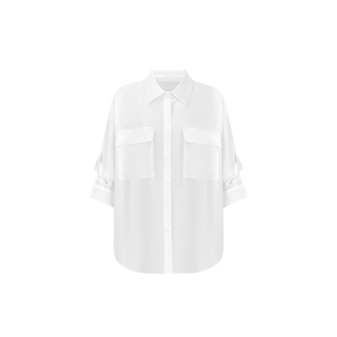 【高智A姐】 设计感显瘦防晒薄款长袖衬衫+黑色百褶半身裙C 8891#