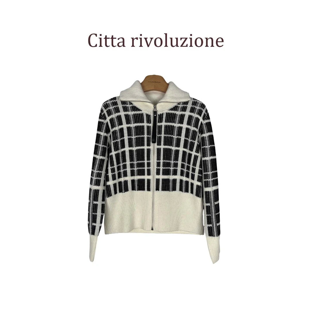 秒--冲上驴牌 | 翻领经典格纹拉链夹克针织开衫194