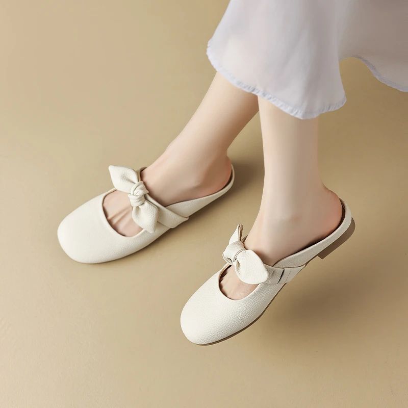 【艾菲】软底包头凉鞋女2025夏季新款蝴蝶结时尚百搭ins包头拖鞋女