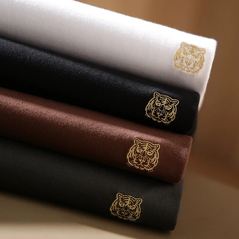 250克金标刺绣虎头双纱纯棉磨毛新疆长绒棉短袖T恤260T