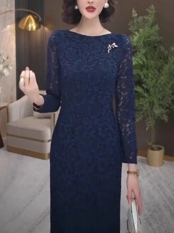 秋季高端时尚轻奢高级感重工蕾丝刺绣裙女收腰显瘦气质优雅连衣裙