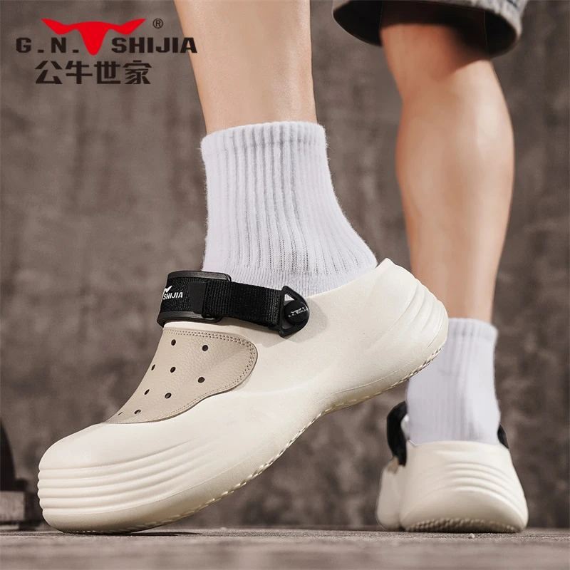 公牛世家男款钓鱼开车男士工作韩版风洞洞鞋夏季户外包头沙滩凉鞋