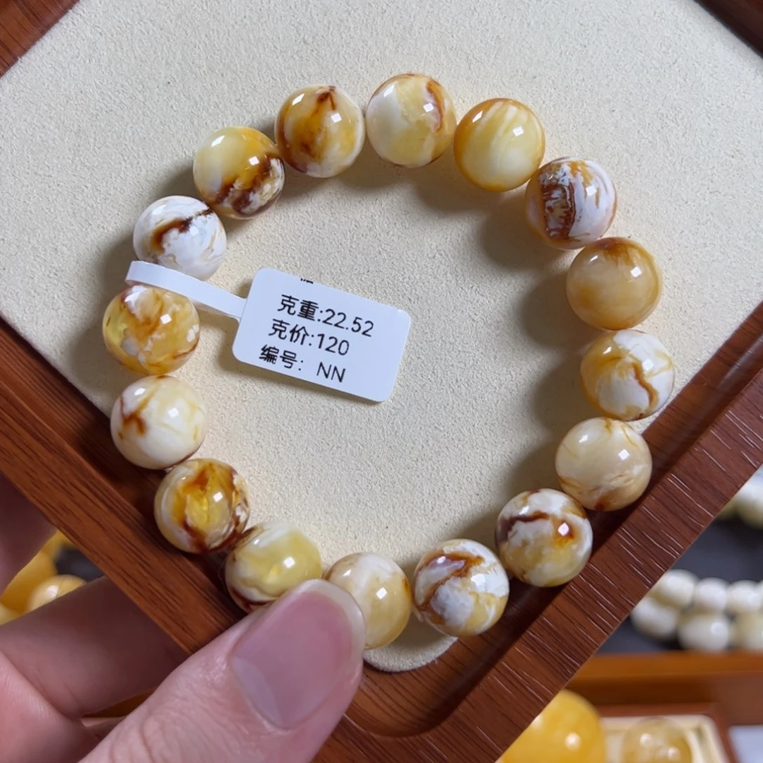 手链琥珀未镶嵌18mm沁色蜜蜡圆珠手串NN
