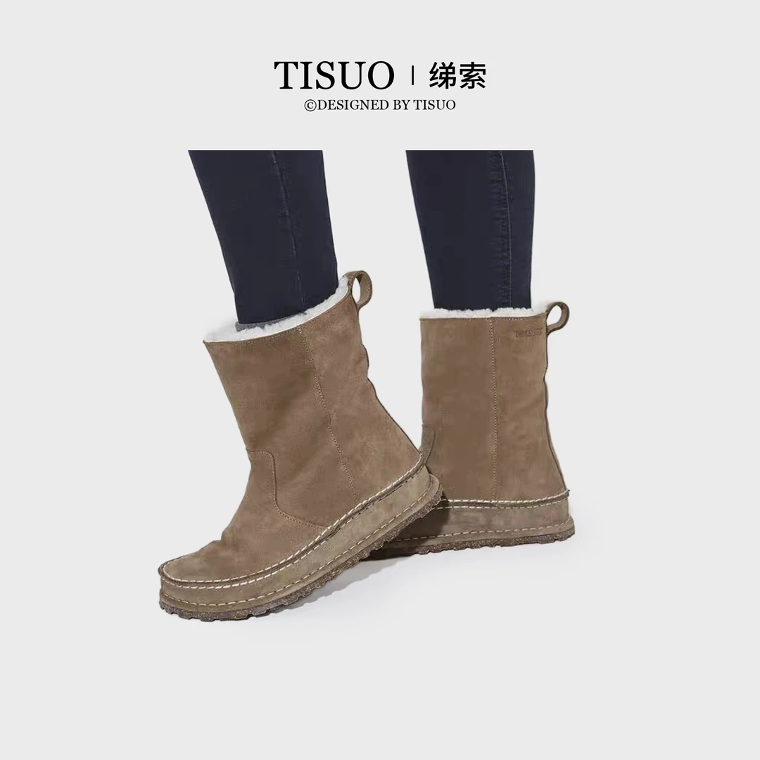TISUO/绨索【海伦自留】纯手工缝反牛绒皮毛一体勃肯雪地靴TS540125
