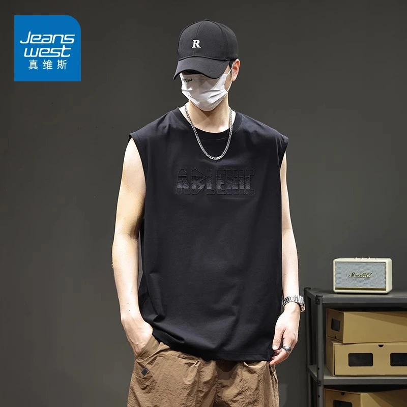 真维斯男短袖2025新款夏季宽松透气坎肩无袖背心潮牌运动休闲T恤