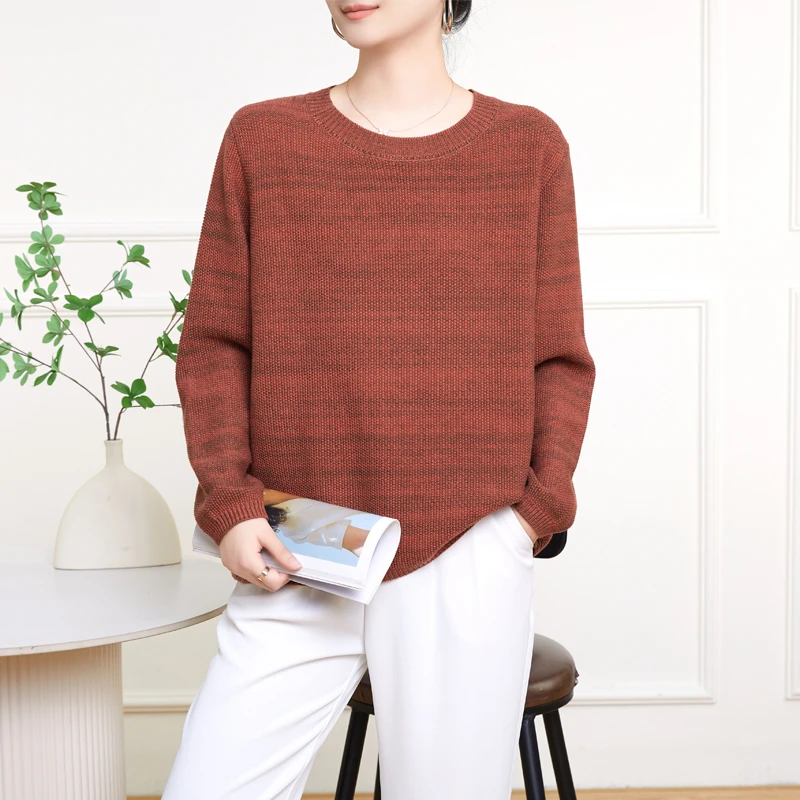 毛衣女新款2025秋冬圆领针织衫上衣宽松大码针织衫厚款内搭打底衫