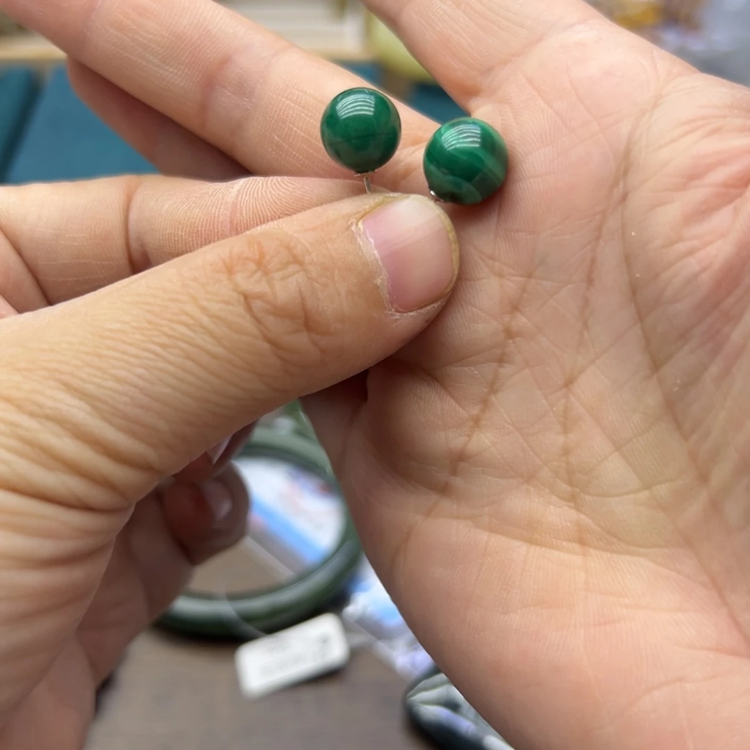 孔雀石银S925镶嵌耳饰892