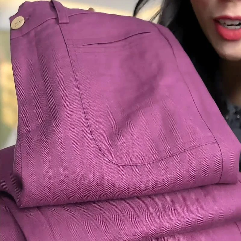 冰丝麻阔腿裤女士2025夏季新款紫色薄款亚麻直筒裤爆款休闲裤子