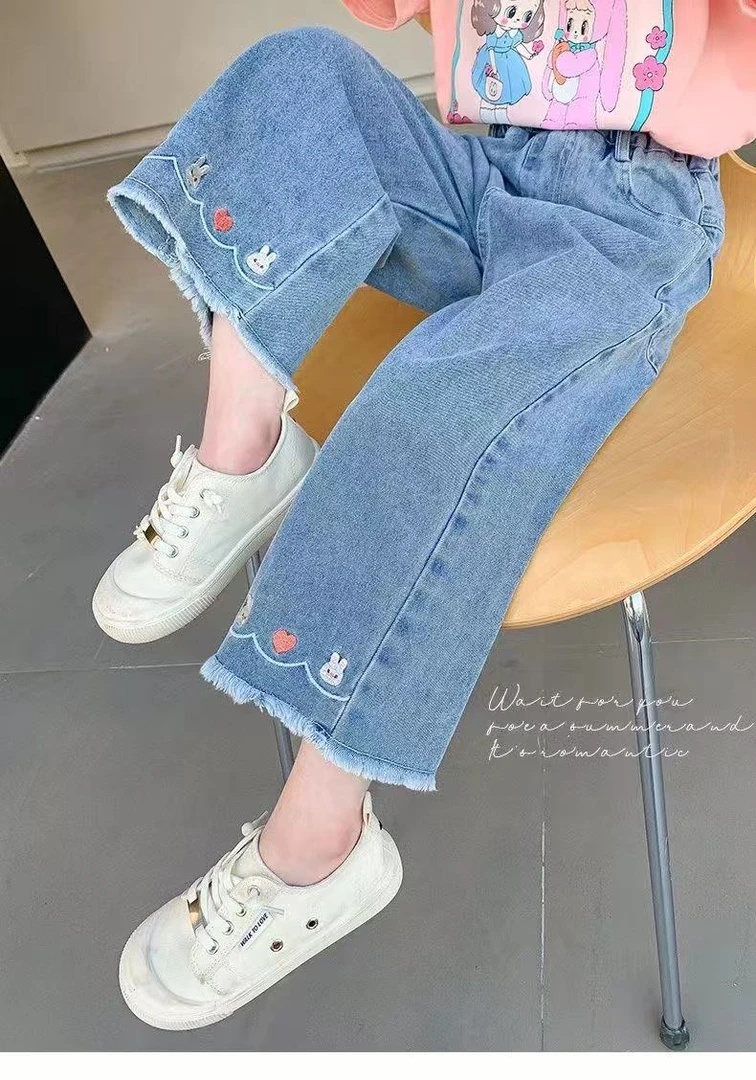 女童牛仔裤夏季2025新款韩范洋气宝宝九分裤夏季薄款儿童装夏装裤