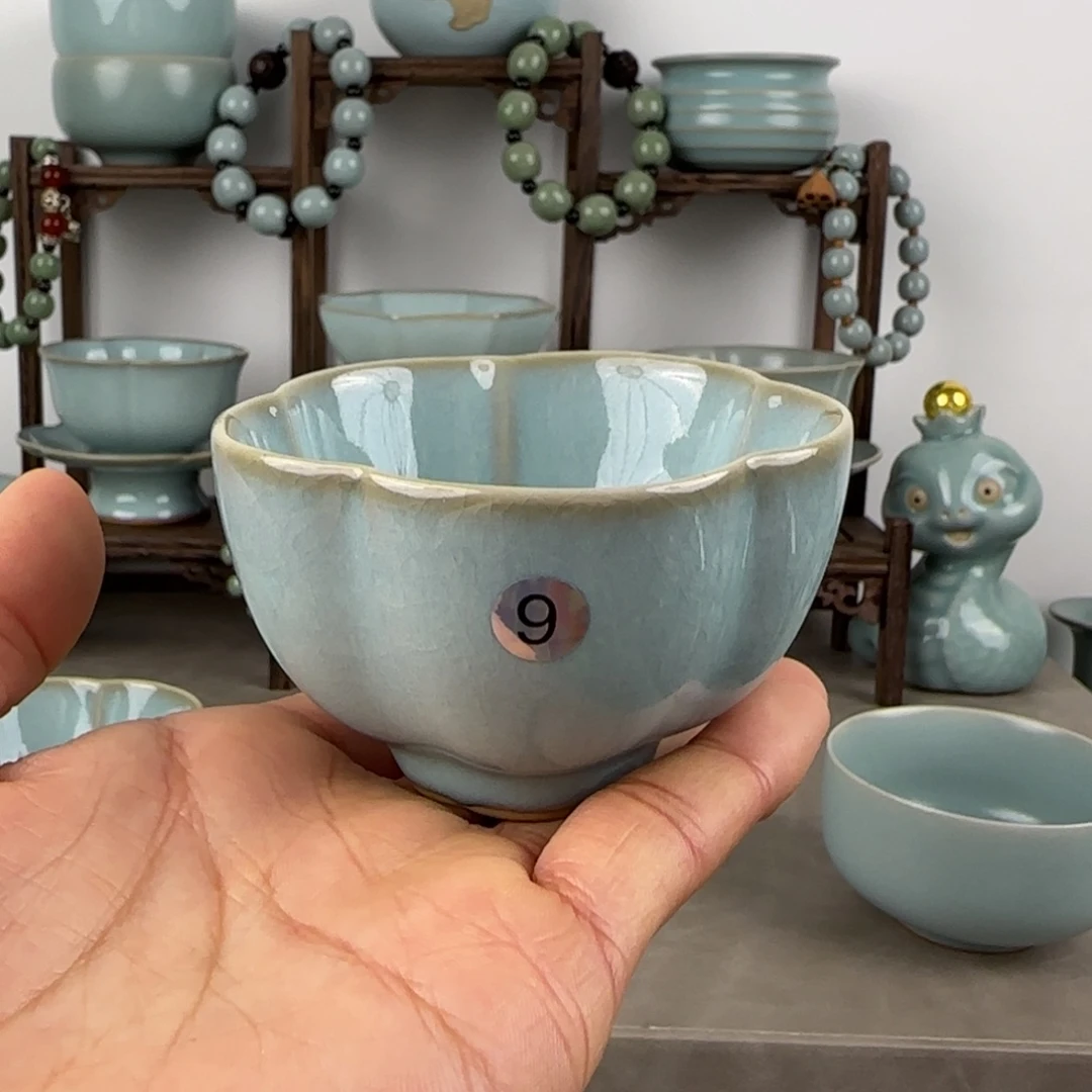 其他紫*汝瓷梅花杯圈足烧天青釉微瑕