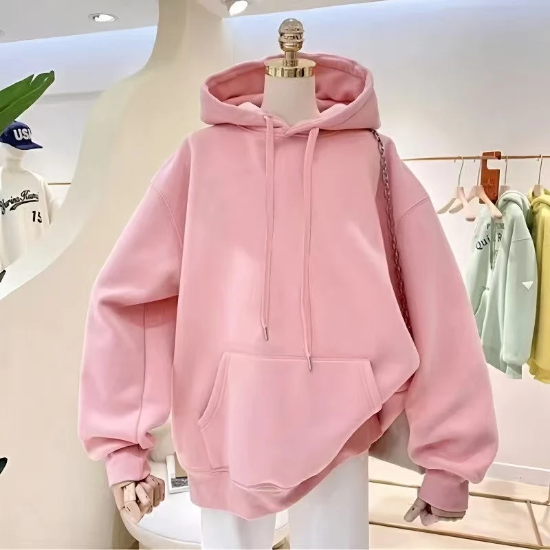 运费险+中长款连帽卫衣秋季新款纯色遮肉显瘦韩版春秋长袖宽松
