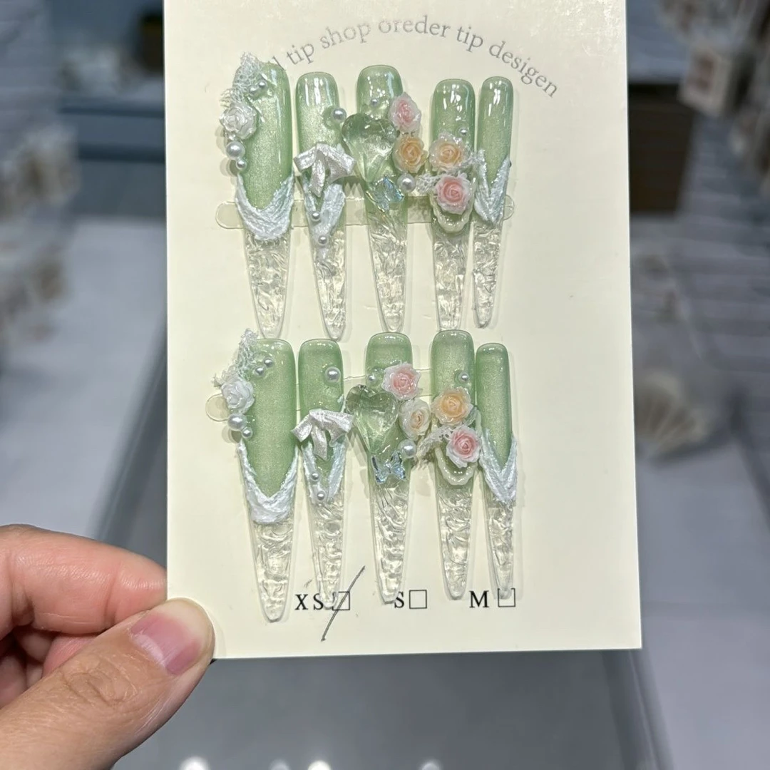 2【春野花园】5.0重工少女心玫瑰琉璃碎冰冰高级显白氛围感穿戴甲