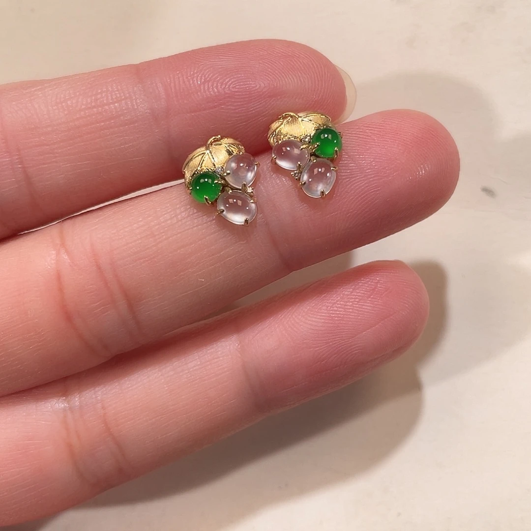 翡翠18K金镶嵌耳饰南非钻