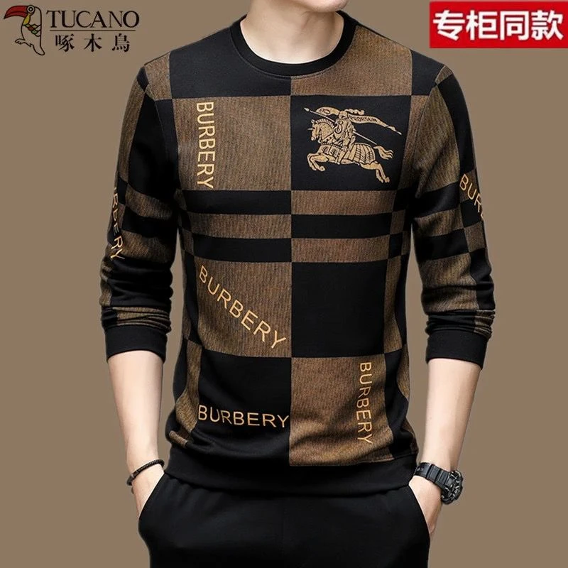 啄木鸟春秋季男装长袖卫衣圆领大码中青年男士纯棉T恤打底衫薄款