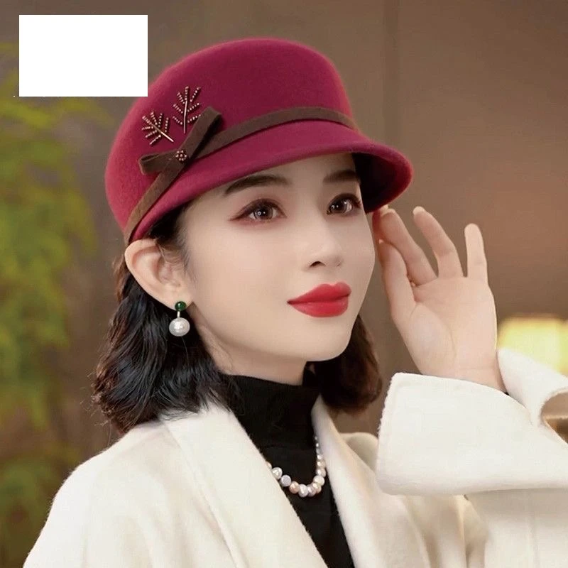 鸭舌帽女秋冬优雅花朵羊毛呢马术帽英伦复古时尚贝雷帽百搭礼帽27
