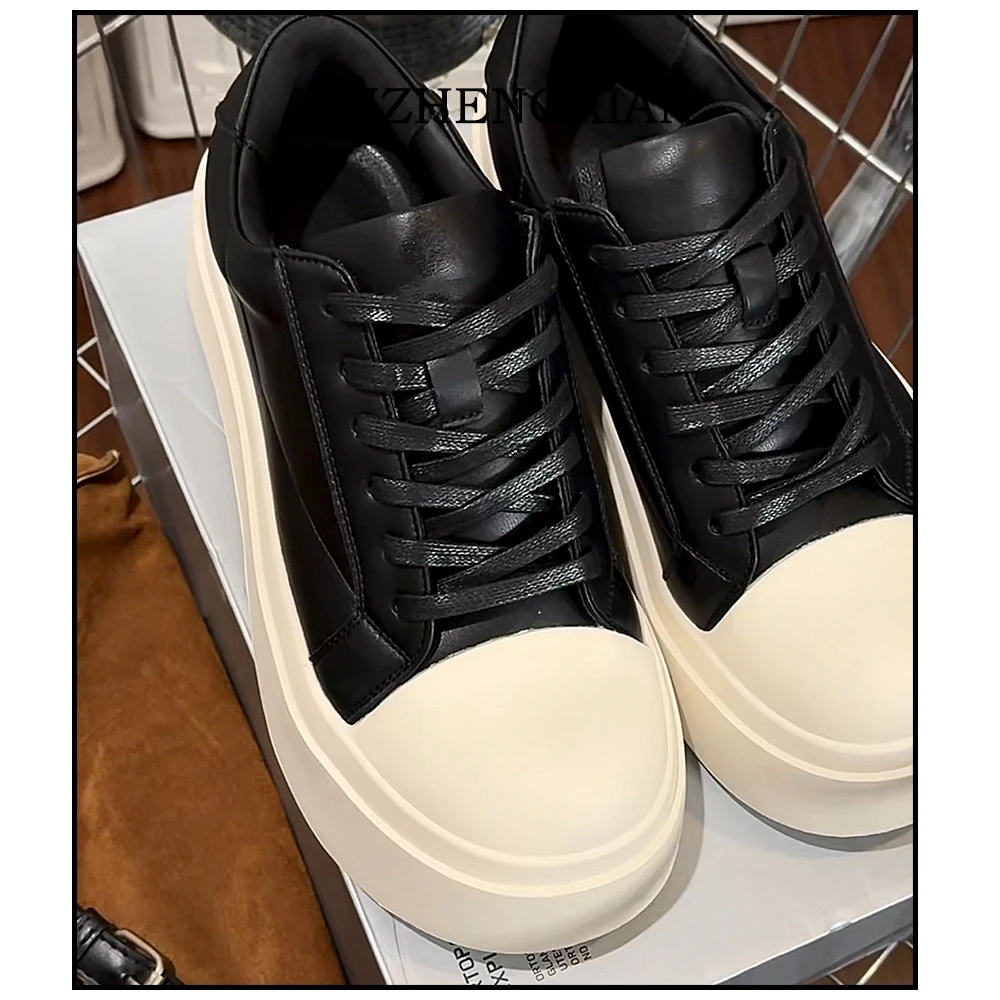 尹政贤 板鞋休闲鞋低帮增高春季圆头厚底小众ins运动男鞋松糕鞋潮