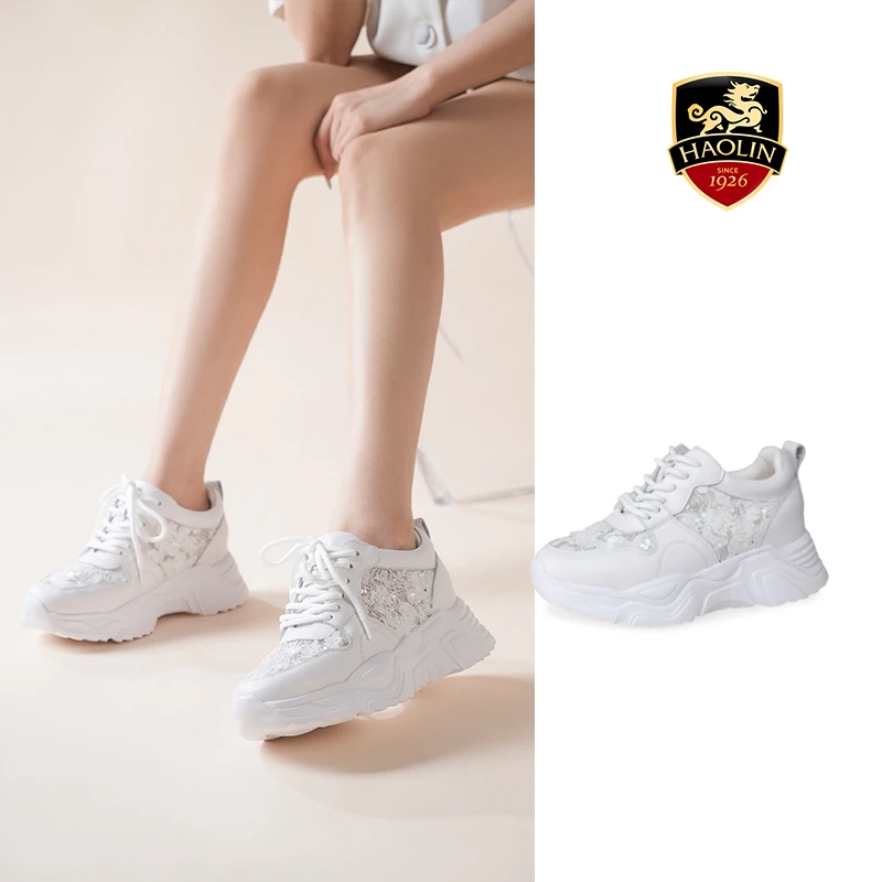 豪麟名鞋迪嘉女鞋厚底透气网面时尚休闲鞋牛皮革DJXXO51WX216