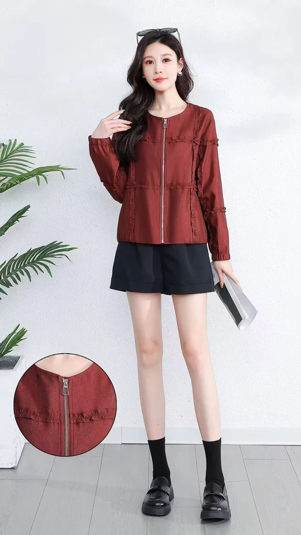 S032 妈妈高端外套女春秋气质宽松中长款通勤夹克