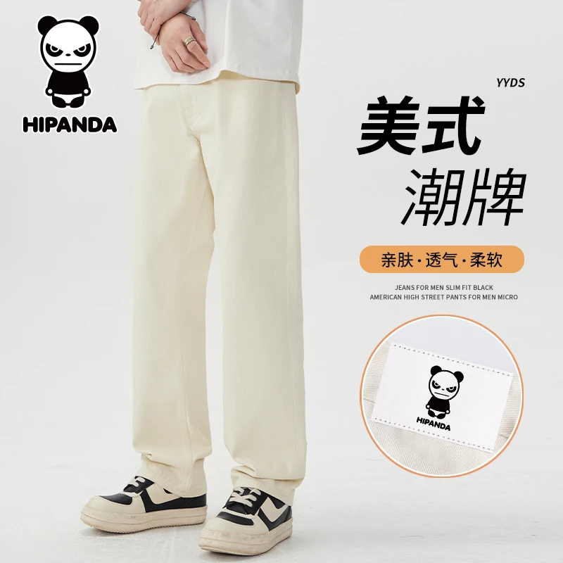 HiPanda你好熊猫秋冬季加绒男士牛仔裤轻奢潮流百搭宽松直筒长裤