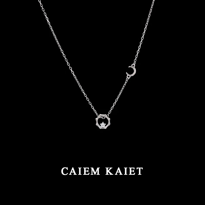 CAIEM KAIET 链子925银 设计感日月星辰纯银项链女星星吊坠锁骨链