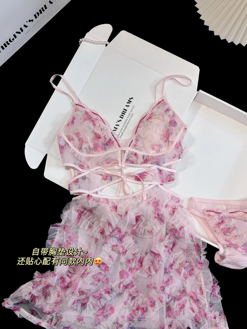 花间魅法式纯欲风性感吊带睡裙女蕾丝镂空设计显瘦睡衣轻奢家居服