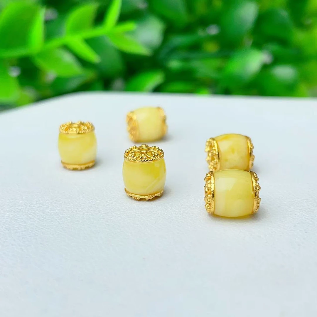 【萌宝饰品】B353天然白花蜜蜜蜡桶珠直切隔珠DIY约6*7mm多样性发一