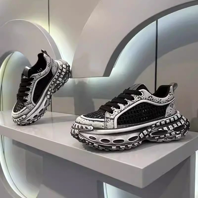 做旧擦色印花老爹鞋2025新款舒适透气增高轮胎底网红爆款休闲男鞋