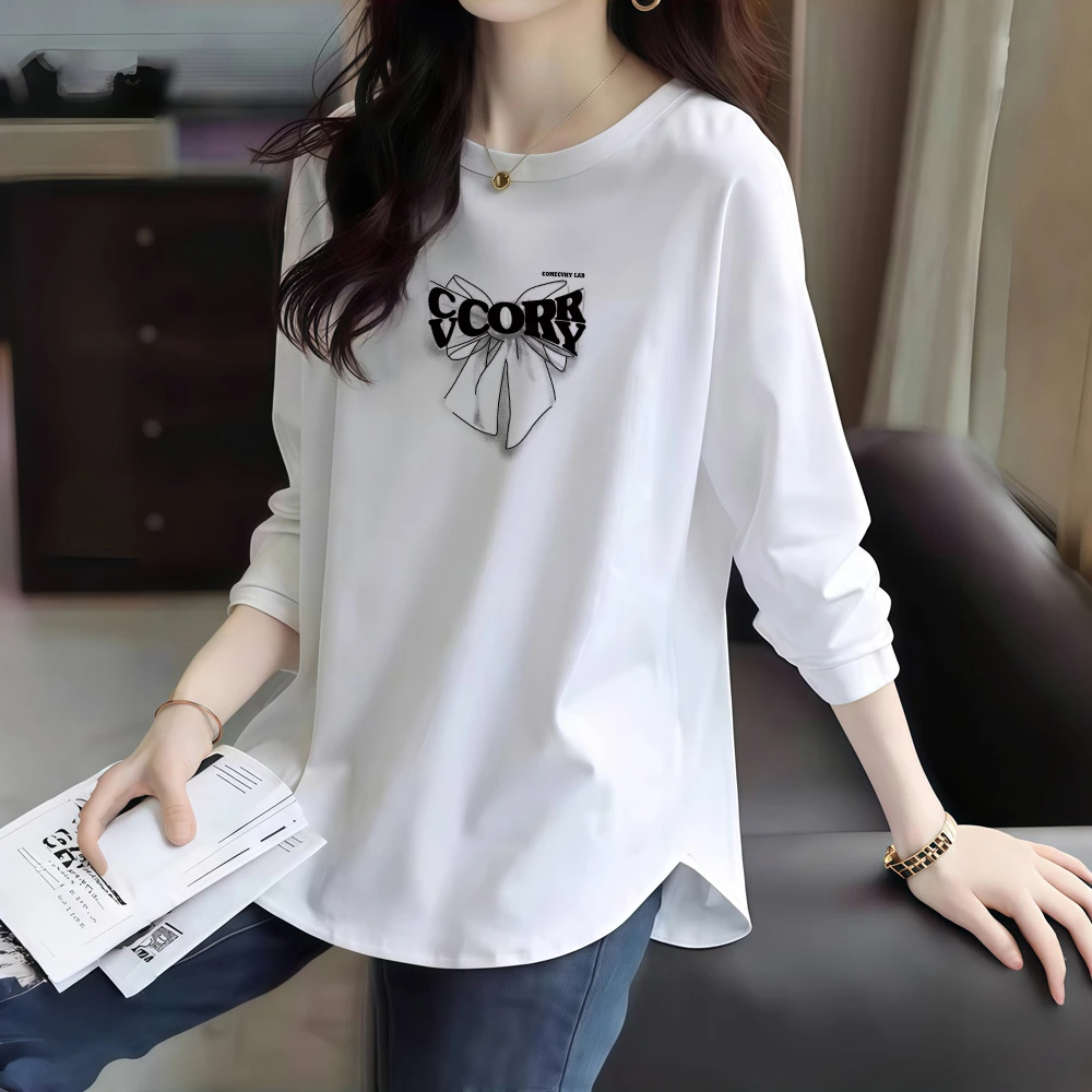 春秋款长袖T恤女宽松大码遮屁股内搭打底衫秋冬加绒胖mm显瘦上衣