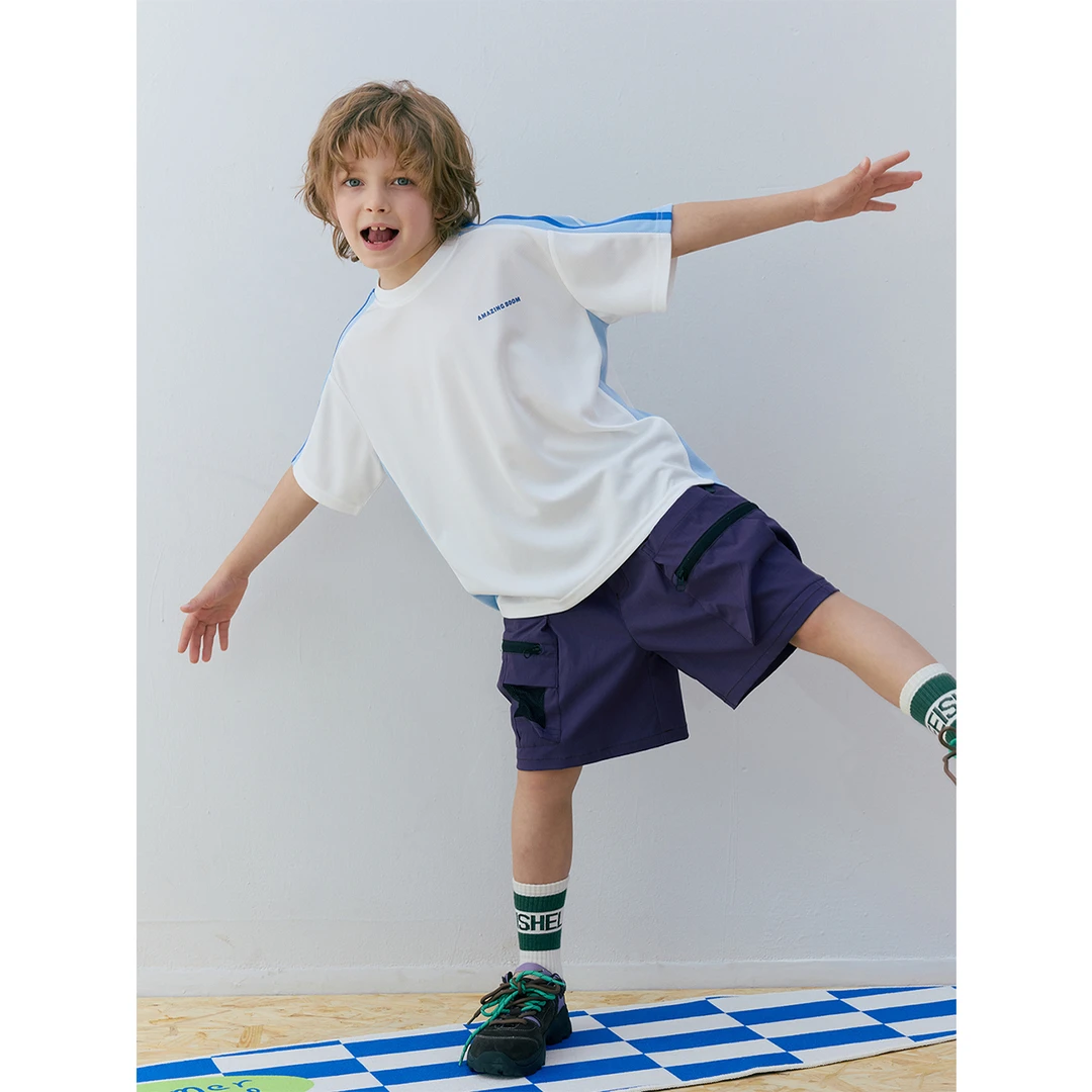 AB童装男童短袖T恤运动速干半袖清爽透气夏季冰感短袖儿童T恤潮