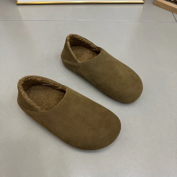 TTRR女鞋2025春秋新款磨砂皮平底一脚蹬懒人乐福豆豆可踩单鞋