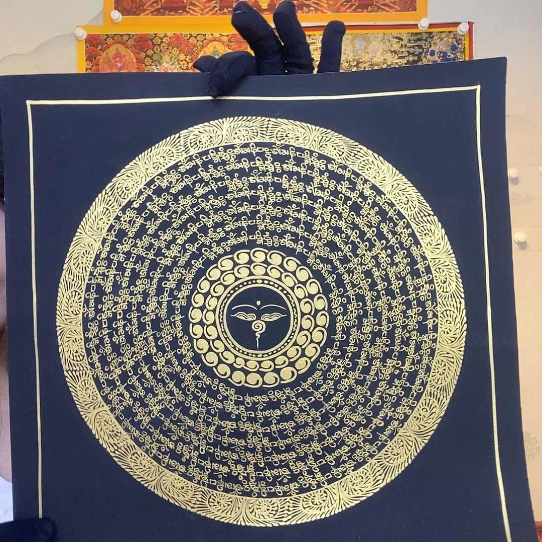 卷轴画纯手绘唐卡六字真言30厘米左右